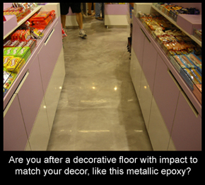 Metallic resin floor in a candy store matches decor well.
