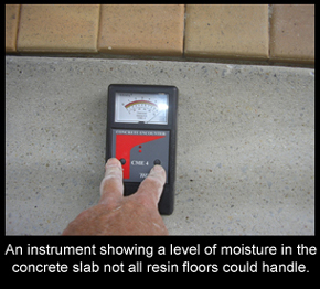 Moisture meter used on concrete in preparation for resin flooring.