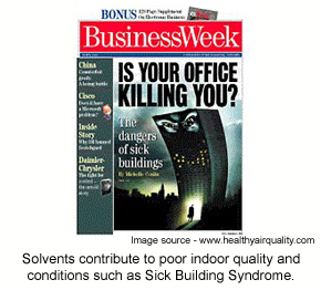 A snapshot of the front cover of the Business Week magazine that promotes an article about poor indoor air quality in offices.