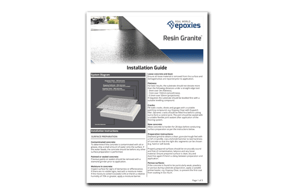 A thumbnail of the Resin Granite installation guide that can be downloaded in full as a pdf.