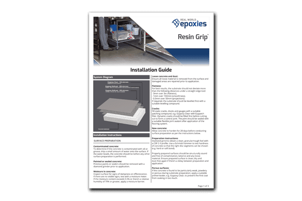 A thumbnail of the Resin Grip installation guide that can be downloaded in full as a pdf.