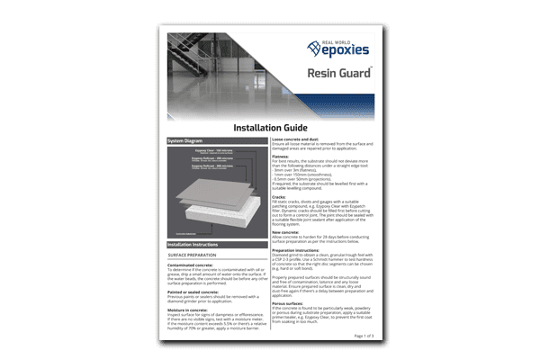 A thumbnail of the Resin Guard installation guide that can be downloaded in full as a pdf.