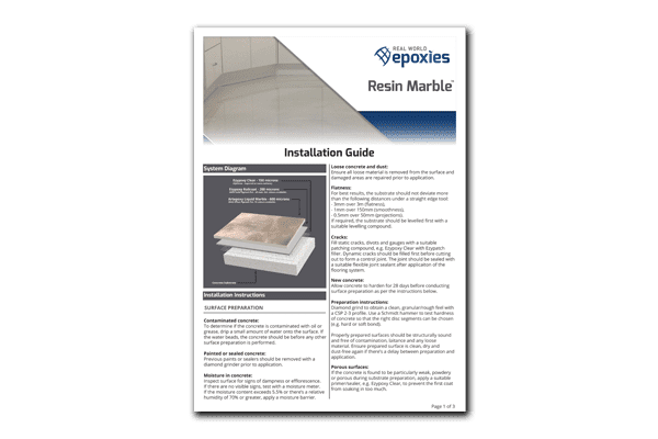 A thumbnail of the Resin Marble installation guide that can be downloaded in full as a pdf.
