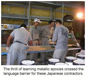 Contractors in Japan having fun learning about metallic epoxies during a training day.