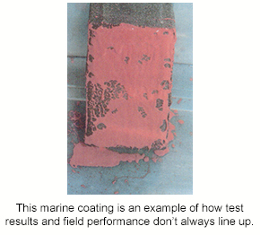 A failed attempt to coat a brick with a marine coating shows that not all coatings can live up to their claims.