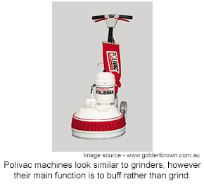 A Polyvac machine that looks similar to a grinder, but is commonly used by installers to sand rather than grind.