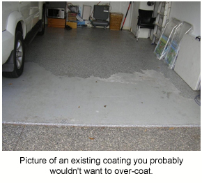 A flaking floor in a garage that would need to be removed rather than over-coated.