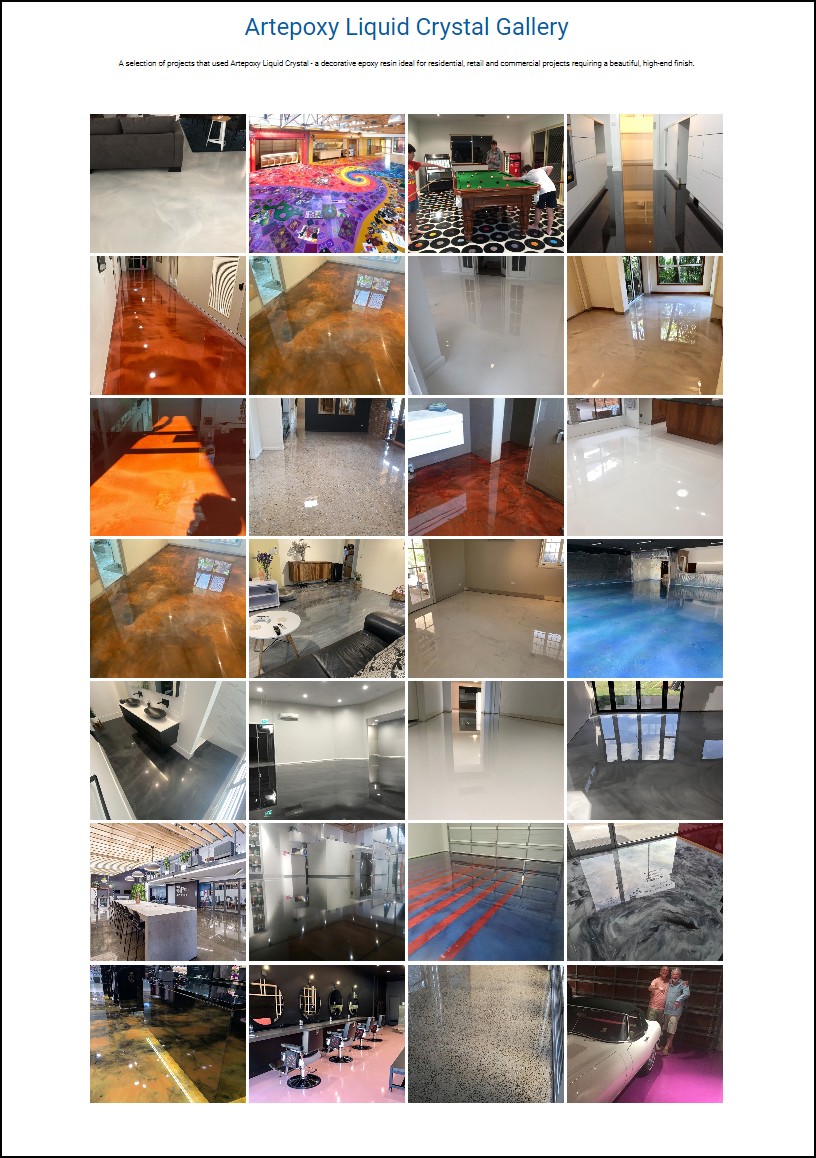 A screen shot of the new Artepoxy Liquid Crystal photo gallery that's been recently added to the Real World Epoxies website.