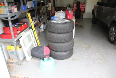 The garage with old grey floor before new metallic epoxy floor was installed.