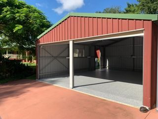 Resin Vinyl flake in a large, two-door residential garage.