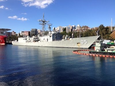 A Royal Australian Navy ship in dock where Jaxxon 1335 was used in the wet areas and kitchens.