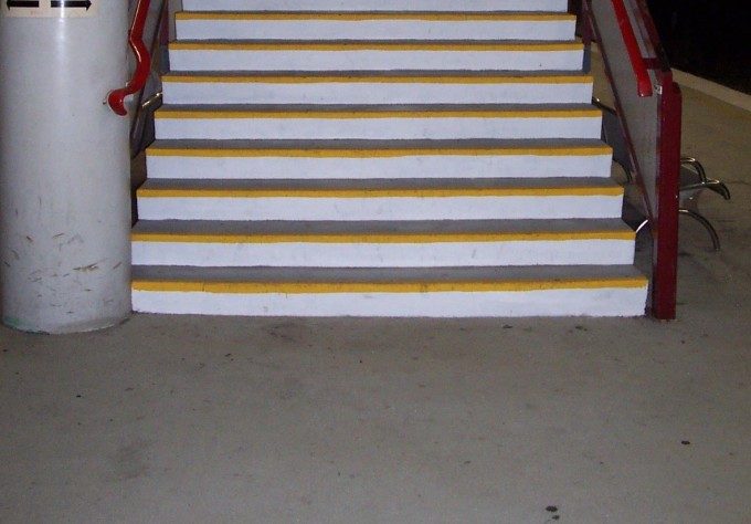 Steps at a busy city railway station were coated with Jaxxon 1505, which includes the prominent safety yellow nosing for higher visibility.