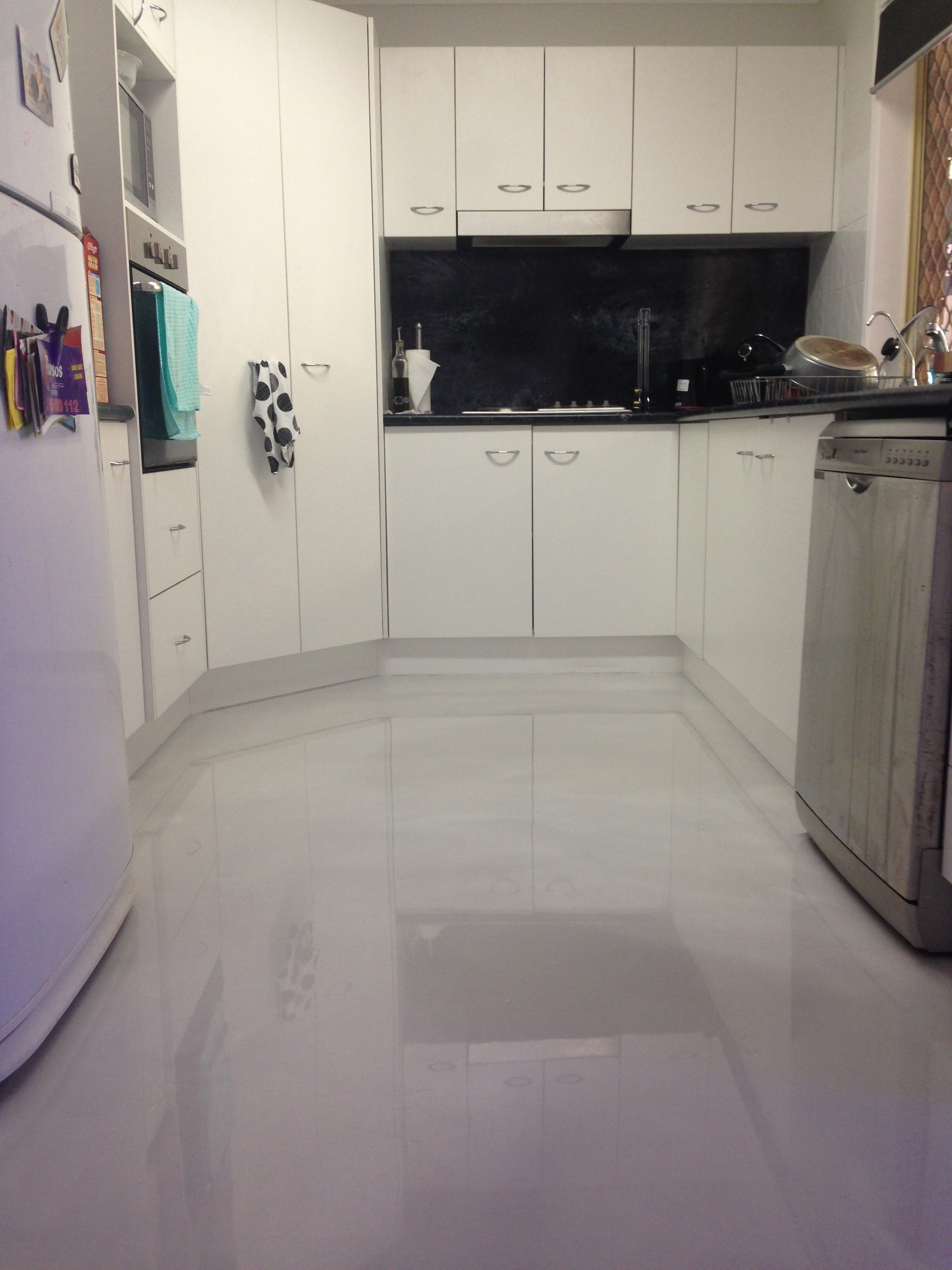 Artepoxy Liquid Marble used as the topcoat for a beautiful pearl shimmer in a residential kitchen.