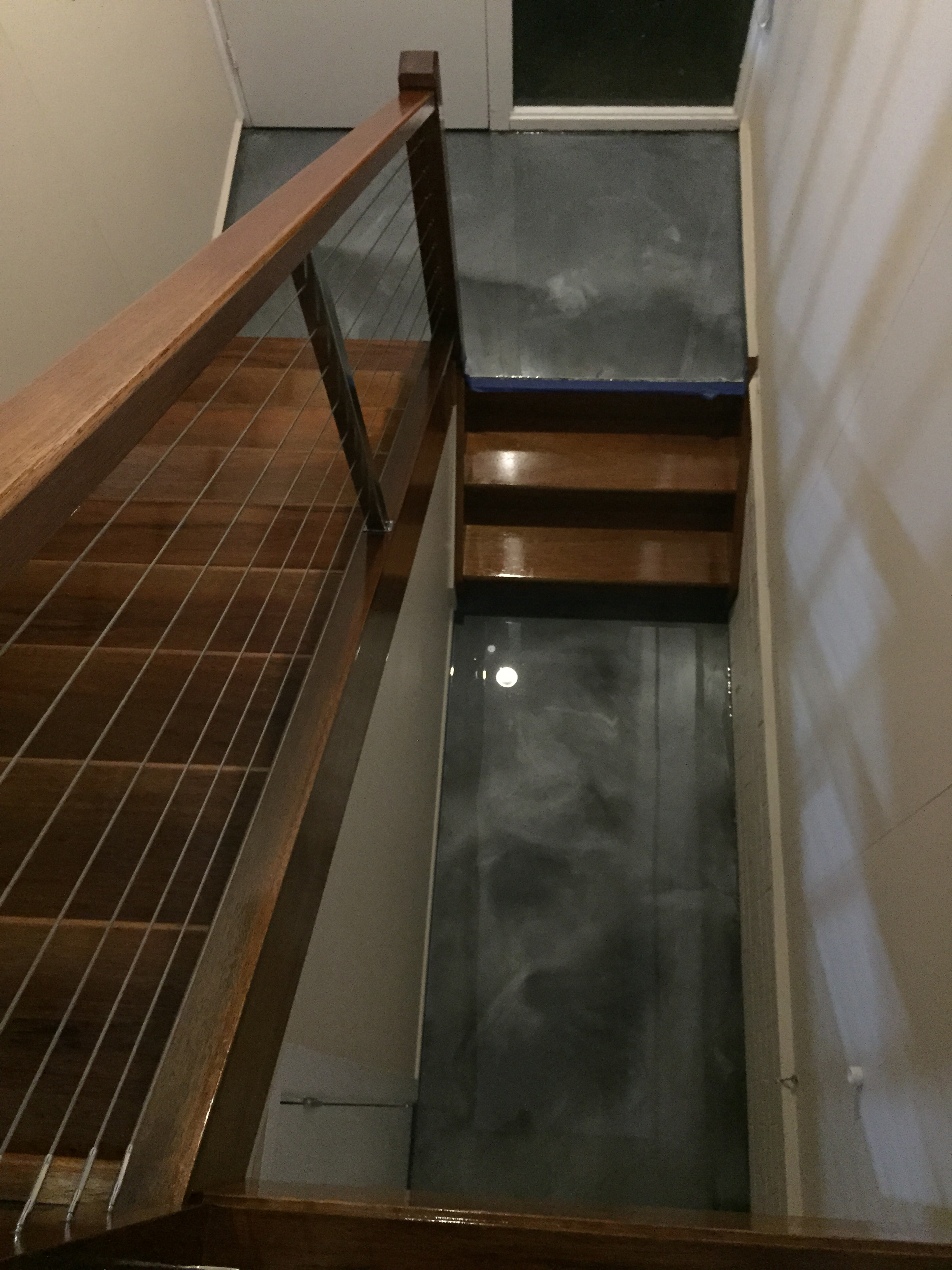 An overhead shot of some stairs that were coated using Artepoxy Liquid Marble.