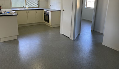 The Resin Granite system installed throughout an apartment, including the kitchen, living areas and bedrooms.