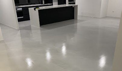 A grey Resin Marble system with a semi-gloss finish installed in a modern residential kitchen.