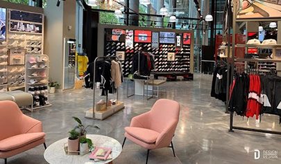 A customer seating area in the Melbourne Foot Locker store where the Resin Rustic decorative epoxy system was installed.