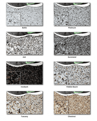 An image of the Resin Vinyl colour chart that's included in the Resin Granite brochure.