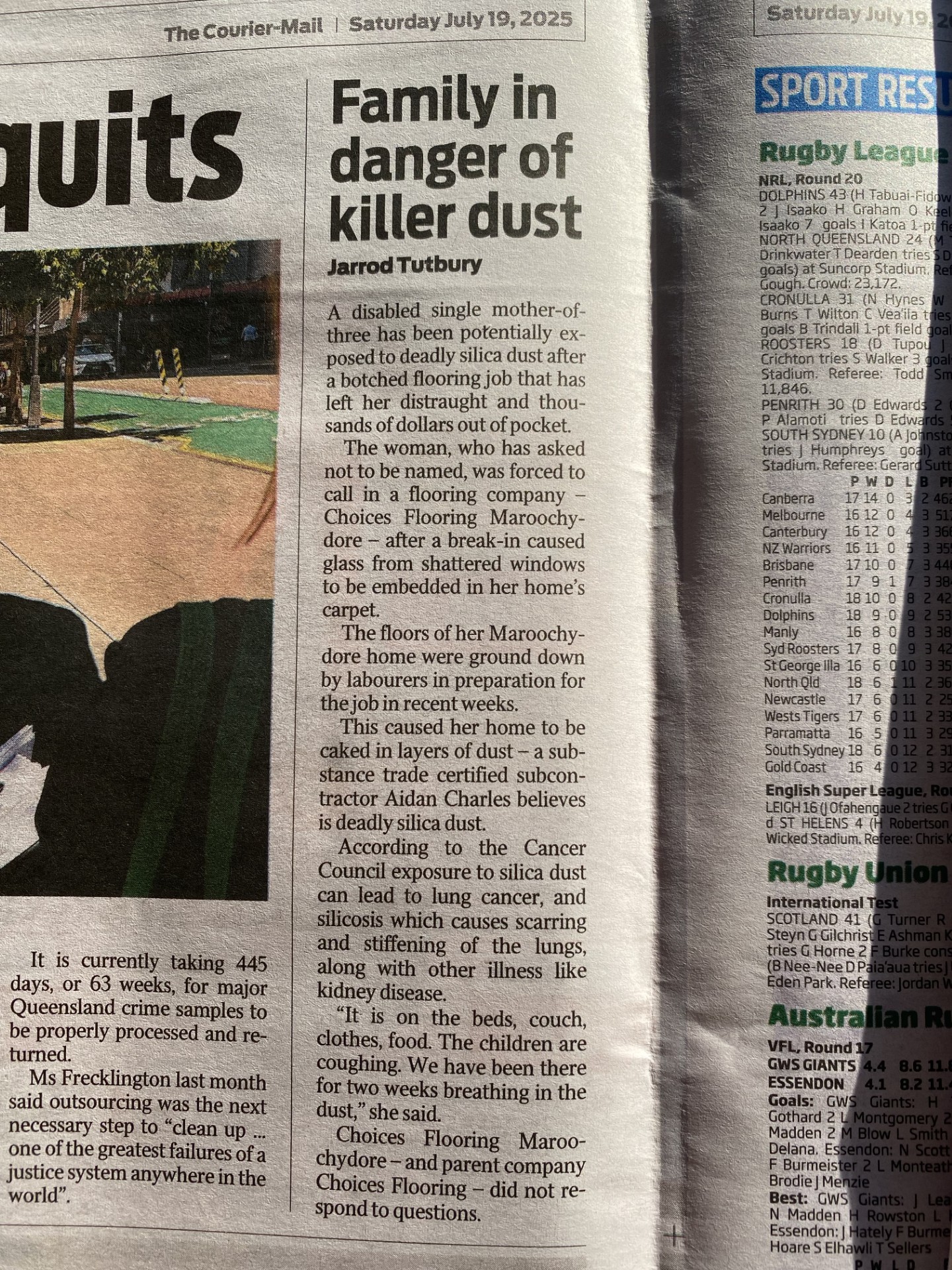 Installer Feedback - Silicosis article in newspaper