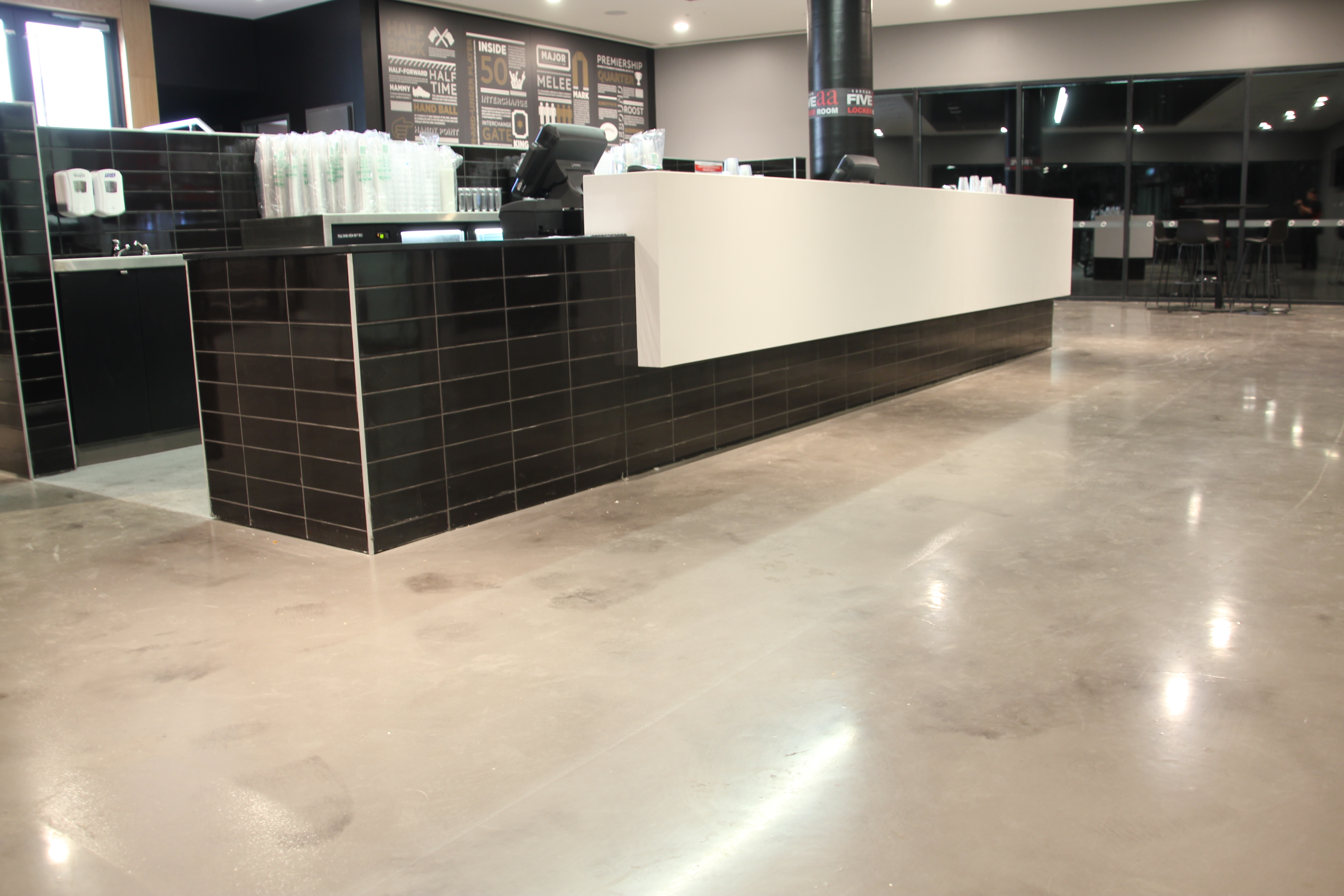 Decorative epoxy floor example - club room